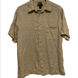 Marc Edwards Washable Linen Tan Short Sleeve Button Down Shirt Size Large